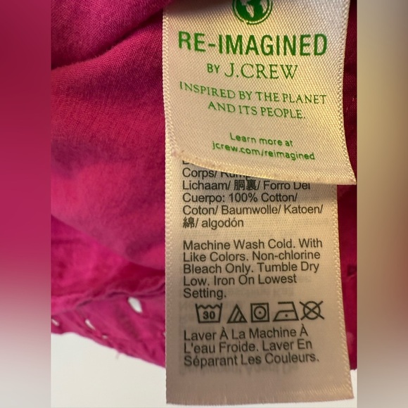 J. Crew 100% Cotton Fuchsia Eyelet Tiered Boho Blouse Women’s Size Small - Picture 7 of 7